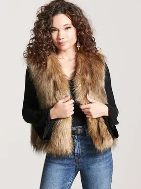 Faux Fur Coats Coffee Brown Sleeveless Faux Fur Jacket Eco-friendly Fur Coat